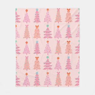 Roze Vintage Kerstbomen Fleece Deken