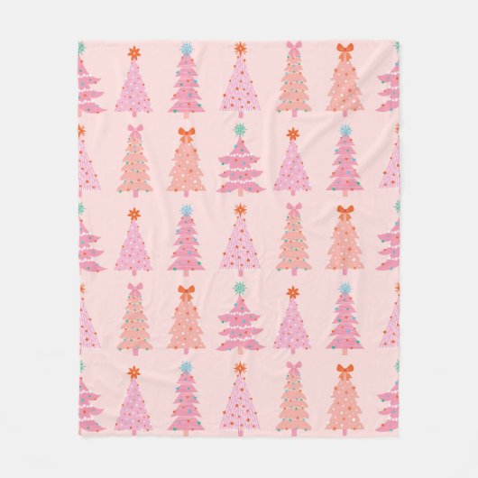 Roze Vintage Kerstbomen Fleece Deken (Voorkant)