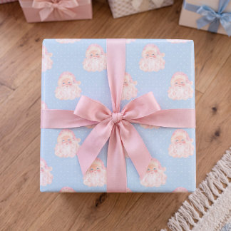 Roze Vintage Kerstman Kerstdag Blauw Inpakpapier