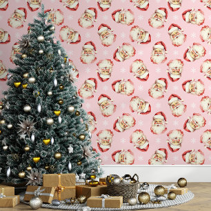 Roze Vintage Kerstman Kerstmis Behang