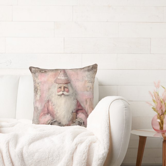 Roze Vintage Kerstman Kussen (Bank)