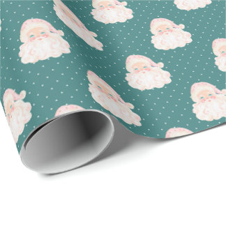 Roze Vintage Kerstman Teal Kerstmis Inpakpapier