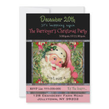 Roze Vintage Kerstman Voor Kerstfeest Uitnodiging