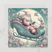 Roze vintage Kerstmis Feestdagenkaart (Voorkant / Achterkant)