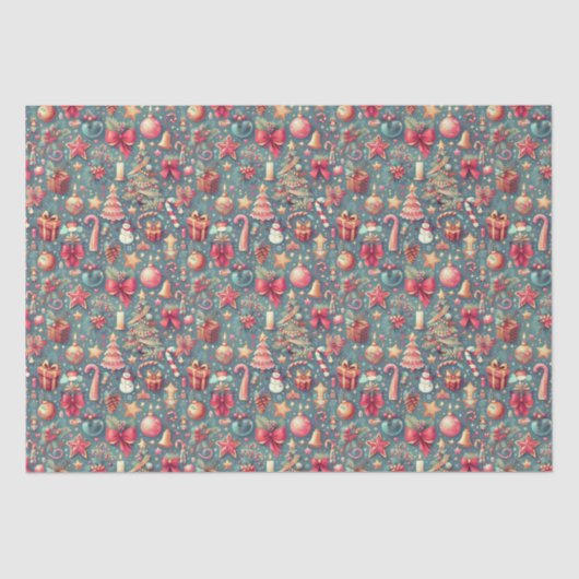 Roze Vintage Kerstmis Tissuepapier (Voorkant)