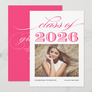 Roze Vintage Klas van 2026 Foto Afstuderen Aankondiging