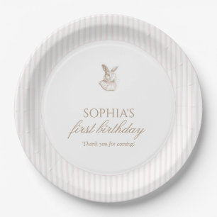 Roze Vintage Konijn Some Bunny Is Turning One  Papieren Bordje