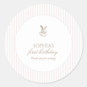 Roze Vintage Konijn Some Bunny Is Turning One Ronde Sticker