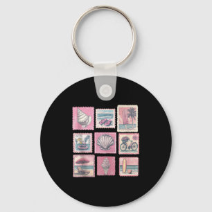 Roze vintage kust strand zomer vakantie stempels sleutelhanger