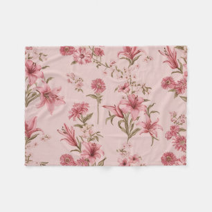 Roze Vintage Lelies Bloemige Cottagecore Fleece Deken