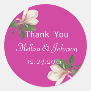 roze vintage magnolia huwelijksgunst bedankt ronde sticker