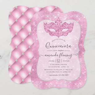Roze Vintage Maskerade Quinceañera Uitnodiging