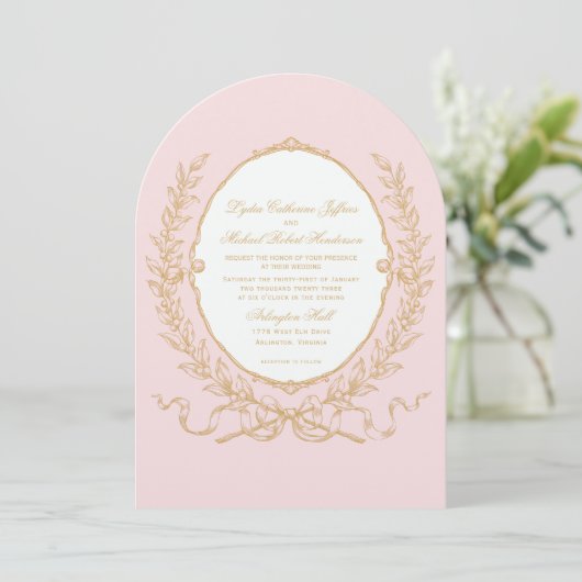 Roze Vintage Paris Glam Uitnodiging (Staand voorkant)