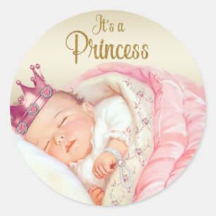 Roze Vintage Prinses Baby Shower Ronde Sticker