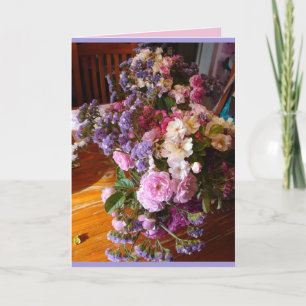 Roze Vintage Roos Boeket bloemen Vaas Kaart