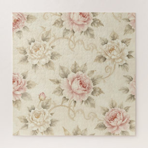 Roze Vintage Roos Damast Bloemmotief Legpuzzel