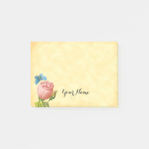 Roze vintage roos en blauwe mot aangepaste post-it post-it® notes
