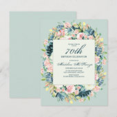 Roze vintage roze ivoor bloemige mint 70e verjaard kaart (Voorkant / Achterkant)