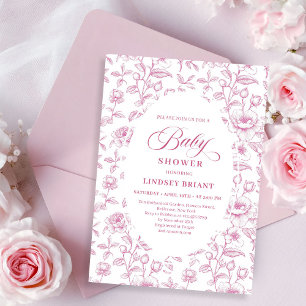 Roze Vintage Stof Patroon Baby Shower Uitnodiging