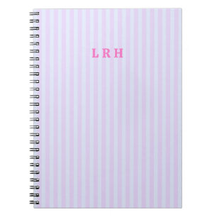 Roze vintage streep gepersonaliseerde monogram notitieboek