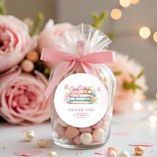 Roze vintage strik met bloemen Nieuwe fase Baby Sh Ronde Sticker