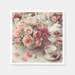 Roze Vintage Theekan met Bloemen Servet