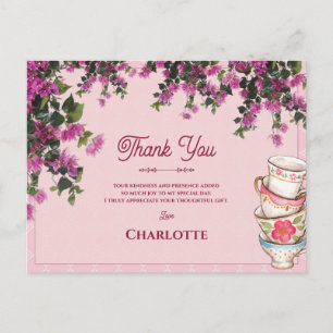 Roze Vintage Theekopjes Gestapeld Bruids Shower Be Briefkaart
