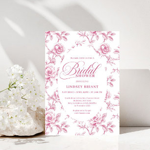 Roze Vintage Toile Rozen Bruiloftsfeest Uitnodigin Kaart