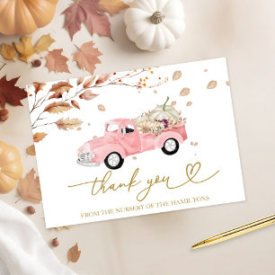 Roze Vintage Truck Herfst Baby Shower Bedankt Kaart