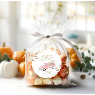 Roze Vintage Truck Herfst Meisje Baby Shower Favor Ronde Sticker