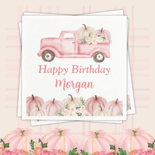 Roze Vintage Truck Pompoen Meisje Verjaardagsfeest Servet