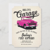 Roze Vintage Truck Verjaardagsuitnodiging Kaart (Voorkant)
