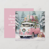 Roze Vintage Vanagon Ornament Feestdagenkaart (Voorkant / Achterkant)