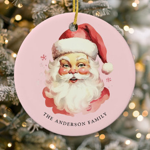 Roze Vintage Waterverf Kerstman Kerstmis Keramisch Ornament