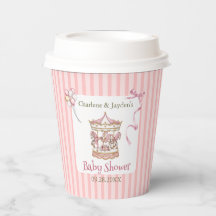 Roze Vintage Waterverf Paard Draaimolen Baby Showe