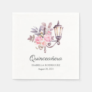 Roze Vintage Waterverfrozen Paris Quinceañera Servet
