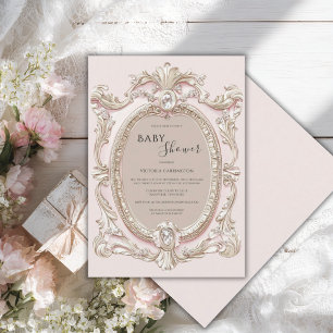 Roze Vintage Whimsical Elegante Baby Shower Kaart