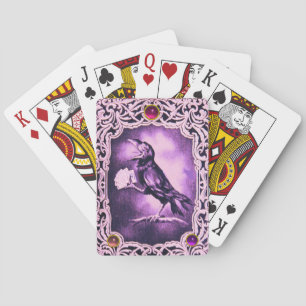Roze Vintage Zwarte Kraai die Poker speelt, Amethy Speelkaarten