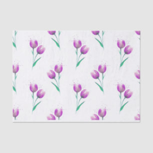 Roze Violet Tulpen Waterverf Patroon Tissuepapier