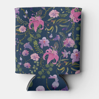 Roze, violette bloemen, donkere waterverf achtergr blikjeskoeler