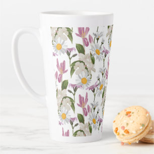 Roze violette tropische madeliefjes en lelie wilde latte mok