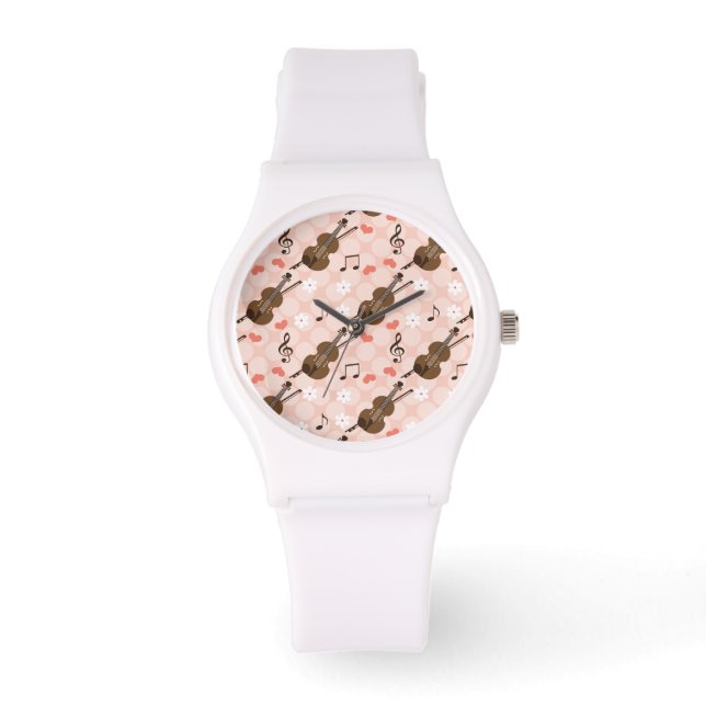 Roze Violin Horloge (Voorkant)
