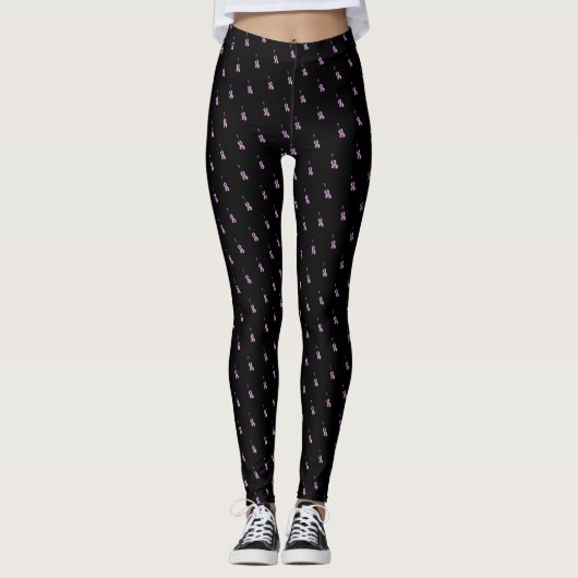 Roze Violin Pattern Leggings (Voorkant)