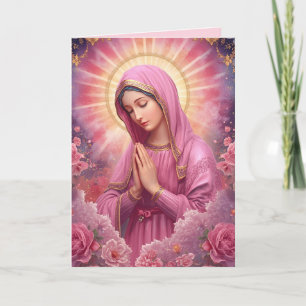 Roze VIrgin Mary Sympathy Gevouwen Wenskaart Kaart