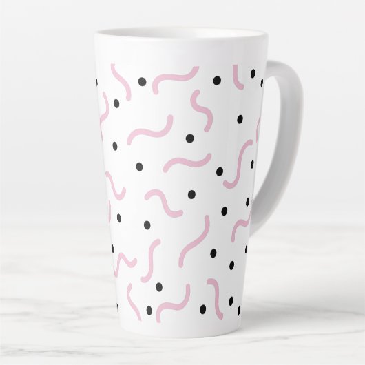 Roze viribben en Black Stippen Memphis Pattern Latte Mok (Rechterhoek)