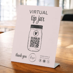 Roze Virtual Tip Jar QR Code Logo Reclamebord Met Voetstuk