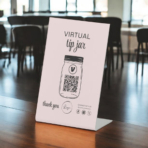 Roze Virtual Tip Jar QR Code Logo Wit Reclamebord Met Voetstuk