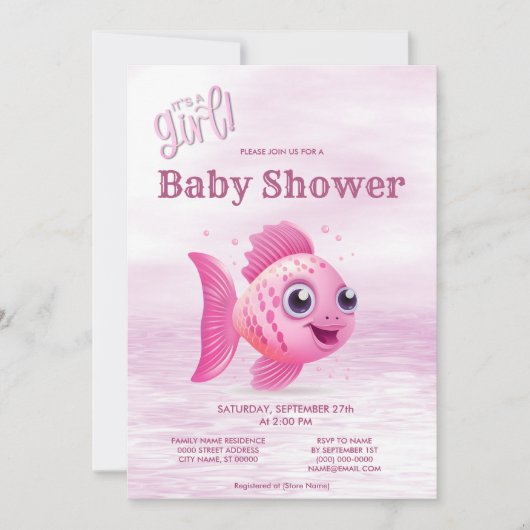 Roze Vis Baby shower Invitation Kaart (Voorkant)