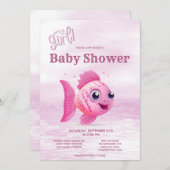 Roze Vis Baby shower Invitation Kaart (Voorkant / Achterkant)