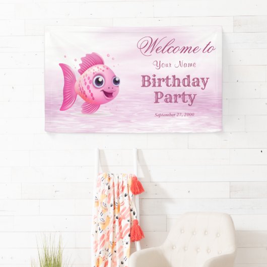Roze Vis Verjaardag Welkom Spandoek (Insitu)